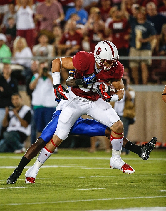 130907-Stanford-SanJose-007.JPG - Sept.7, 2013; Stanford, CA, USA; Stanford Cardinal wide receiver Devon Cajuste (89) scores on a 40 yard pass in the first quarter against the San Jose State Spartans at  Stanford Stadium.